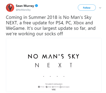 The announcement for No Man's Sky: NEXT